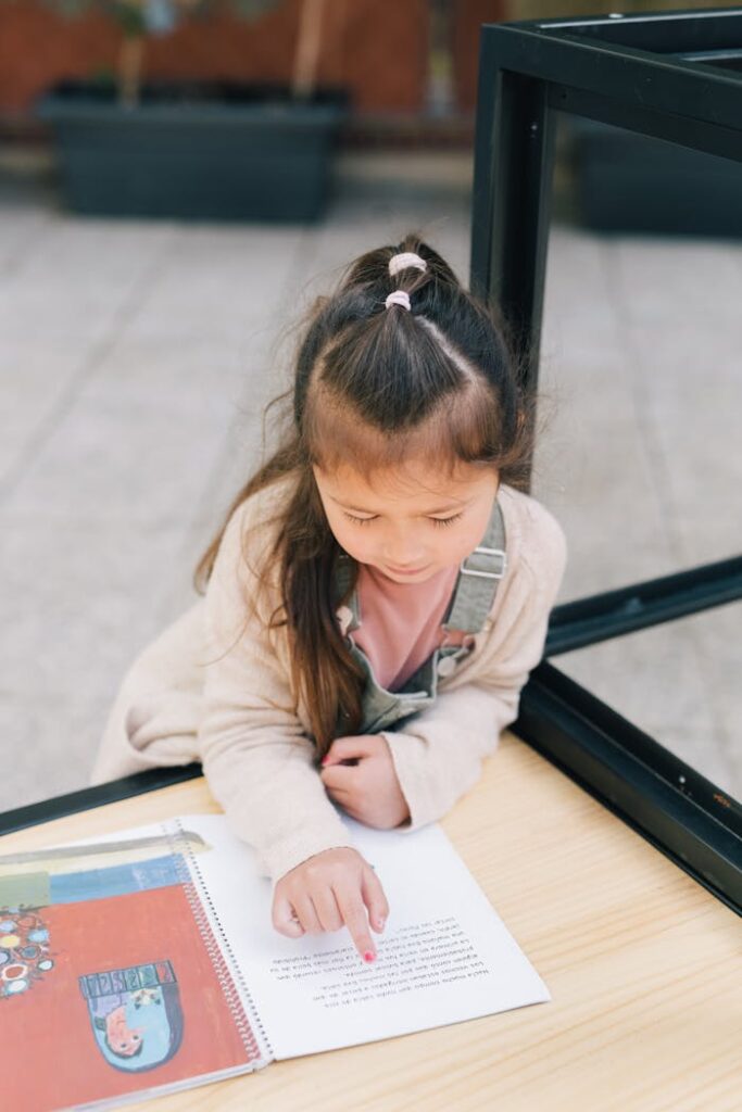 
A Girl using a Braille Book